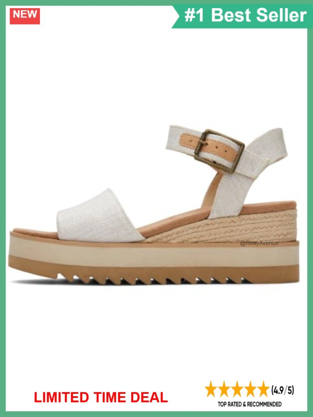 Wedge Sandal Leather Upper Rope Midsole Adjustable Ankle Buckle Cushioned Insole